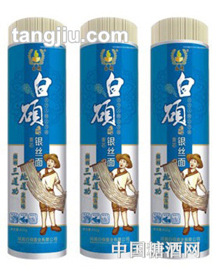 纸筒封塑450g白硕麦芯银丝面
