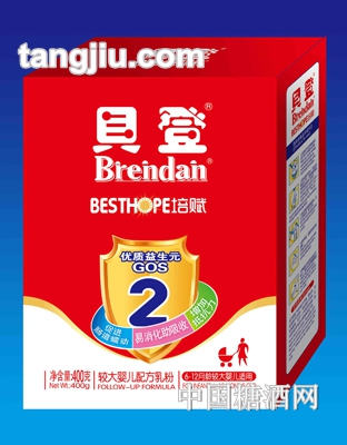 培赋较大配方乳粉盒装2段400g