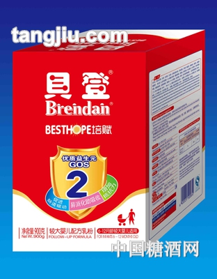 培赋较大配方乳粉外盒2段900g