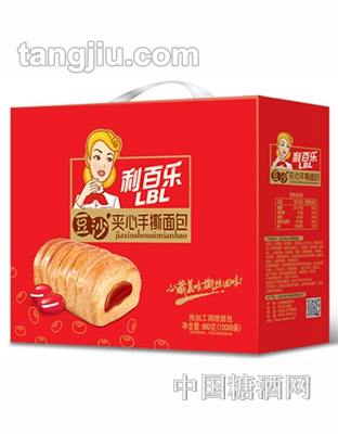 利百乐豆沙夹心手撕面包120gx8袋