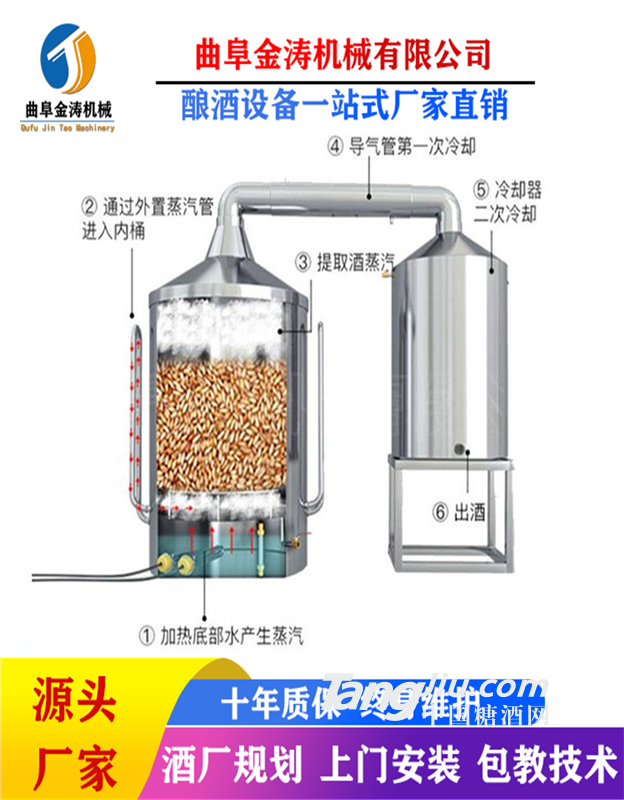 扬州500斤液态酿酒设备 家用蒸汽加热酿酒器 白酒烤酒设备可定制