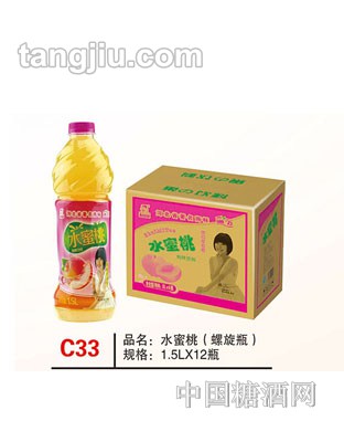 C33 品名：水蜜桃（螺旋瓶） 规格：1.5Lx12瓶