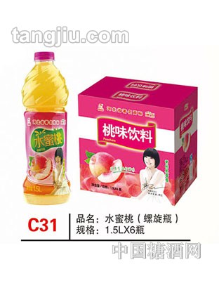 C31 品名：水蜜桃（螺旋瓶） 规格：1.5Lx6瓶