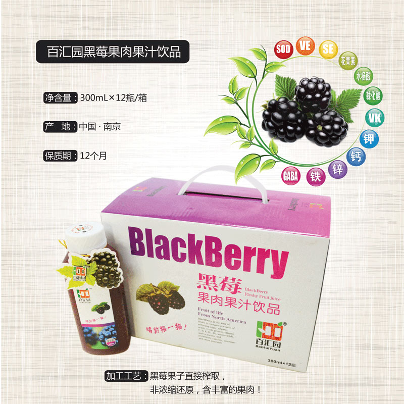 百汇园黑莓果汁饮品饮料300ml 整箱 护眼 防辐射 防衰