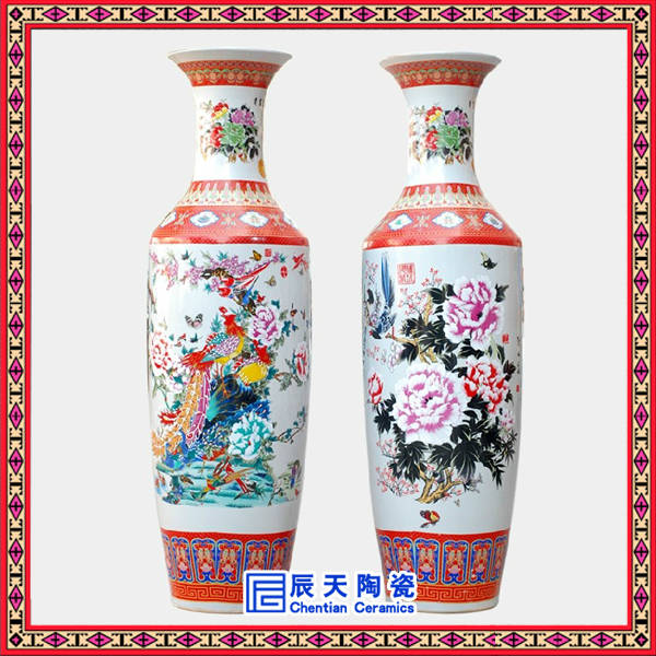 陶瓷青花一帆风顺大花瓶  墨彩瓷乡村晓韵大花瓶