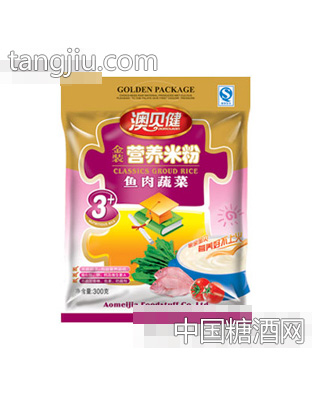 澳贝健鱼肉蔬菜金装营养米粉300克