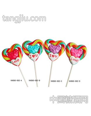 50克心型环玫瑰棒棒糖