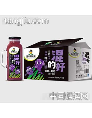 玉川果先生手柄方杯蓝莓葡萄复合果汁饮料988ml