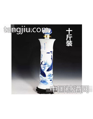老鼎酱景德镇青花陶瓷瓶10斤手绘浮雕竹筒