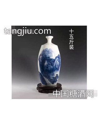 老鼎酱景德镇青花陶瓷瓶15斤手绘山水长瓶