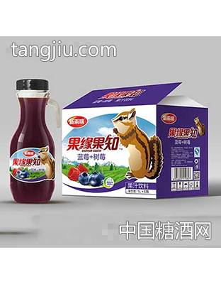 新雨瑞果缘果知蓝莓+树莓果汁饮料1LX6瓶