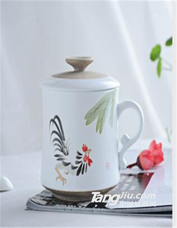 手绘釉下彩陶瓷茶杯中式吉祥办公家用陶瓷茶杯