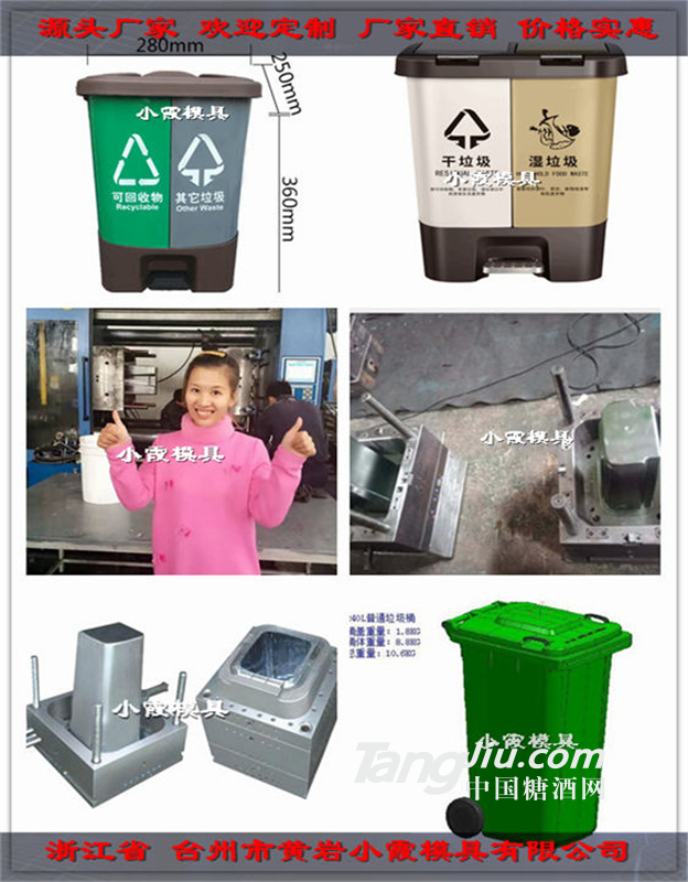 台州塑胶注塑模具厂家日式塑胶双桶双桶垃圾桶模具设计制造
