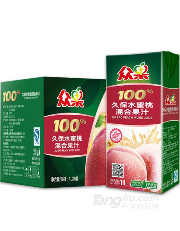 众果 99%纯果汁水蜜桃混合果汁1L×6盒 